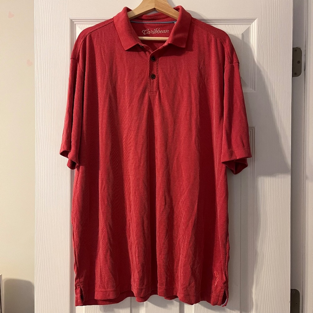 Mens Polo Shirt Size Large Caribbean Orange Modal Cotton Casual Golf Top